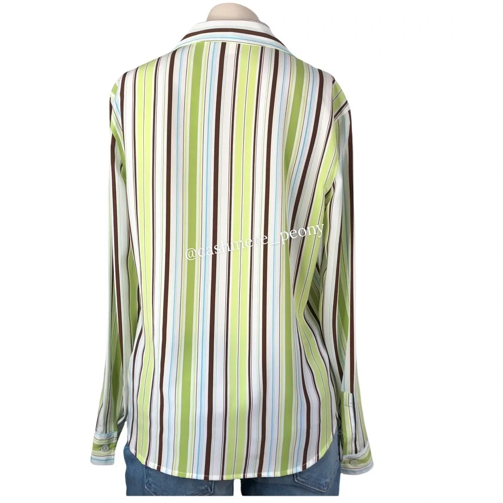 J. Crew Green Striped Satin Blouse Shirt